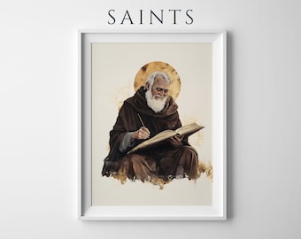 Saint Bede, de eerbiedwaardige afdrukbare kunst | Katholieke aquarel muurdecoratie