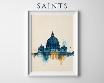 Afdrukbare kunst in de Sint-Pietersbasiliek | Minimalistisch aquarel katholiek muurdecor