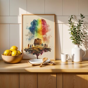Poster incorniciato "L'Alleanza dell'Arcobaleno con Noè" / Opera d'arte religiosa moderna ad acquerello da parete immagine 3