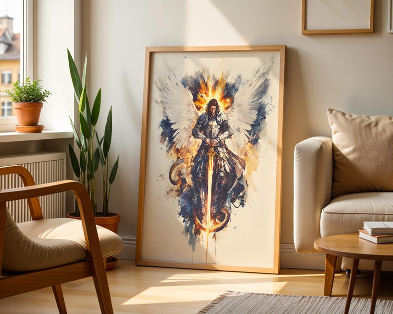 Saint Michael the Archangel Printable Art | Modern Catholic Watercolor Wall Decor image 2