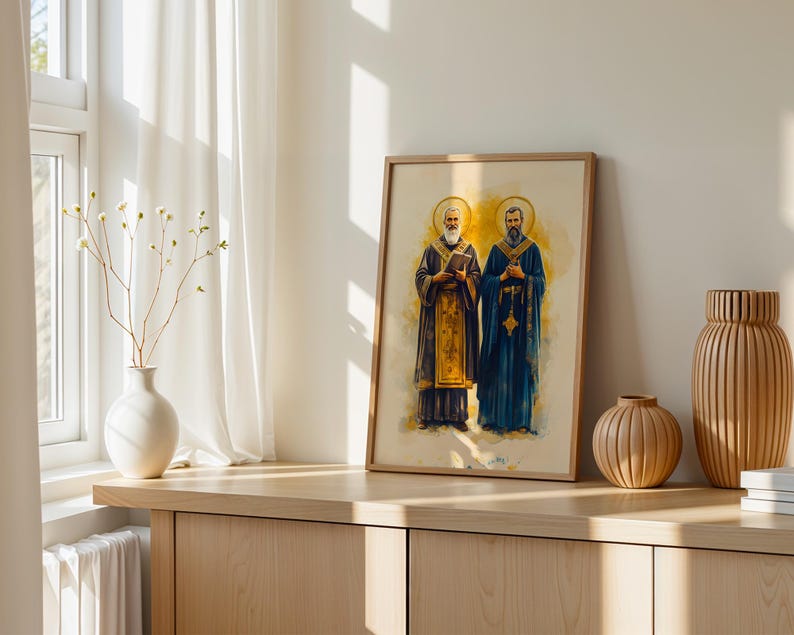 Saint Cyril and Methodius Printable Art | Modern Watercolor Catholic Wall Decor image 4