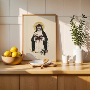 Inramad poster med akvarellmotiv från den heliga Katarina av Siena | Modern katolsk väggkonst bild 12