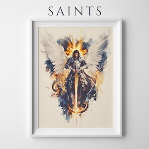 Saint Michael the Archangel Printable Art | Modern Catholic Watercolor Wall Decor image 1