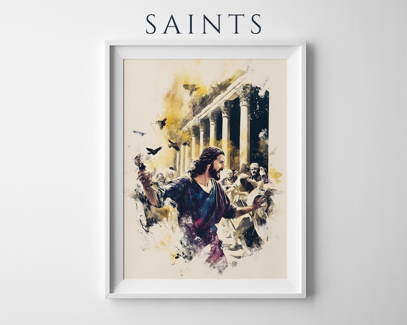 Póster enmarcado de la purificación del templo / Arte mural católico moderno imagen 1