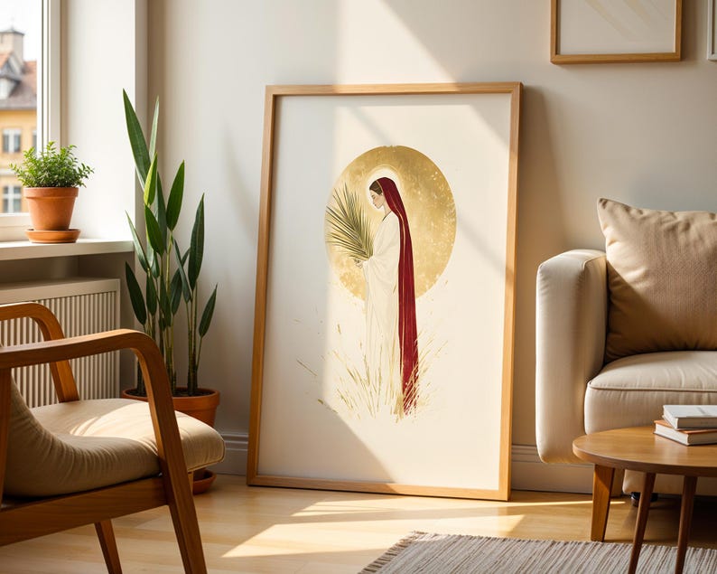 Inramad affisch med Sankta Lucia av Syrakusa | Minimalistisk katolsk väggkonst bild 10