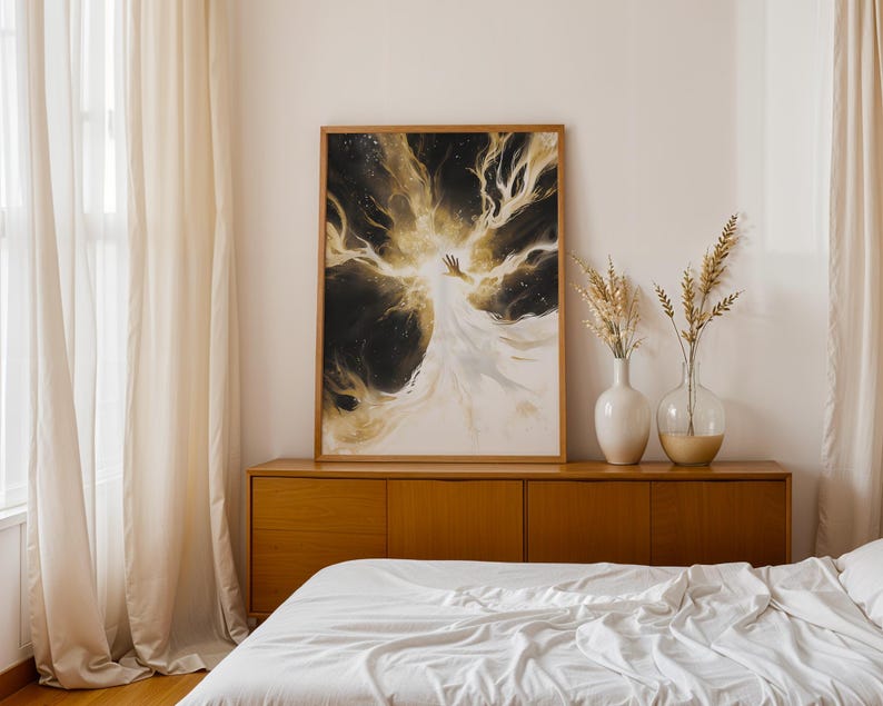 Poster incorniciato "La Creazione della Luce" / Opera d'arte cattolica moderna ad acquerello da appendere al muro immagine 13