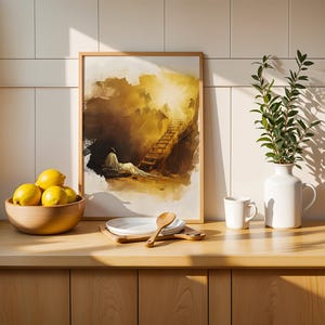 Inramad poster med Jakobs stege | Modern kristen väggkonst | Minimalistisk religiös heminredning bild 3