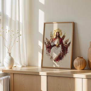 Jesus Christ the King Printable Art | Modern Watercolor Catholic Wall Decor image 2