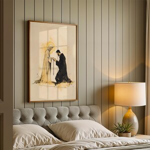 Notre-Dame remet le chapelet à saint Dominique - Illustration à imprimer | Décoration murale minimaliste catholique à l'aquarelle image 3