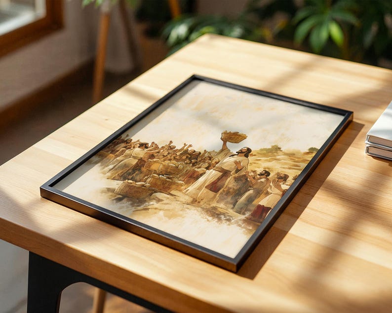 The Feeding of the Five Thousand Printable Art | Watercolor Catholic Wall Decor image 4