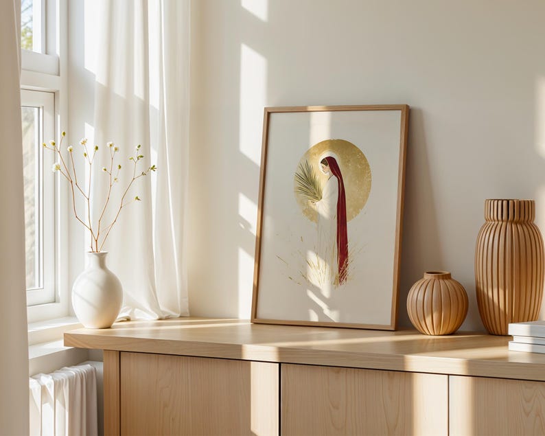 Inramad affisch med Sankta Lucia av Syrakusa | Minimalistisk katolsk väggkonst bild 2