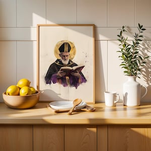 Inramad poster med Sankt Augustinus av Flodhästen | Modern kristen väggkonst | Minimalistisk katolsk dekor bild 3