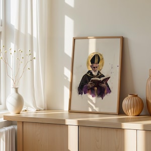 Inramad poster med Sankt Augustinus av Flodhästen | Modern kristen väggkonst | Minimalistisk katolsk dekor bild 13