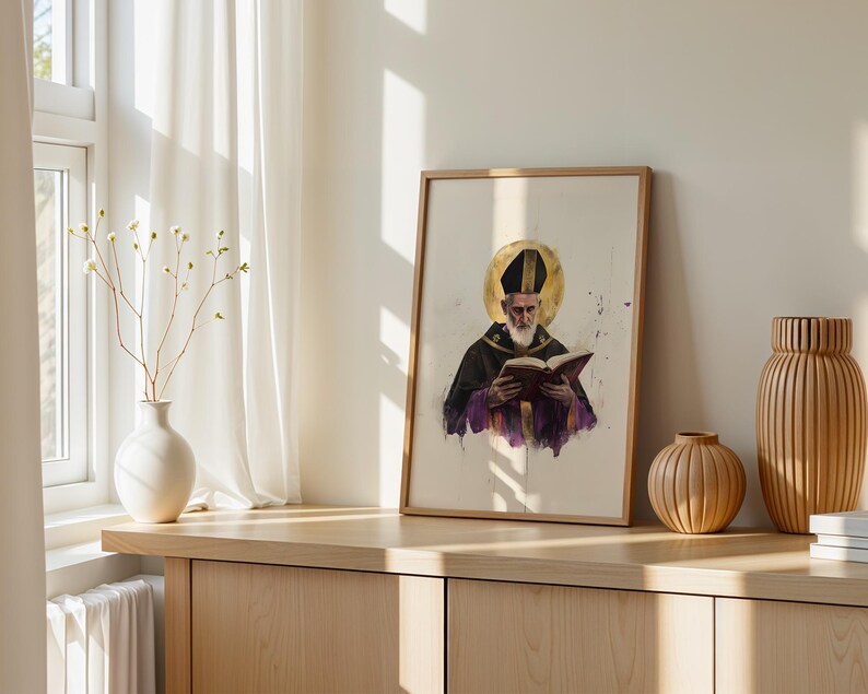 Inramad poster med Sankt Augustinus av Flodhästen | Modern kristen väggkonst | Minimalistisk katolsk dekor bild 13