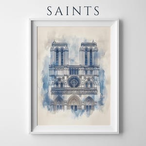 Notre-Dame de Paris inramad poster | Minimalistisk katolsk väggkonst bild 1