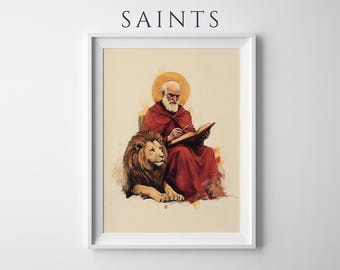 Heilige Hiëronymus ingelijste poster | Moderne katholieke aquarel kunst aan de muur