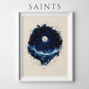 The Creation of the Stars and Moon Printable Art | Modern Watercolor Christian Wall Decor image 1