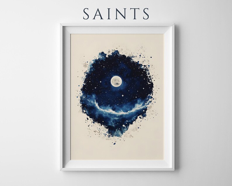 The Creation of the Stars and Moon Printable Art | Modern Watercolor Christian Wall Decor image 1