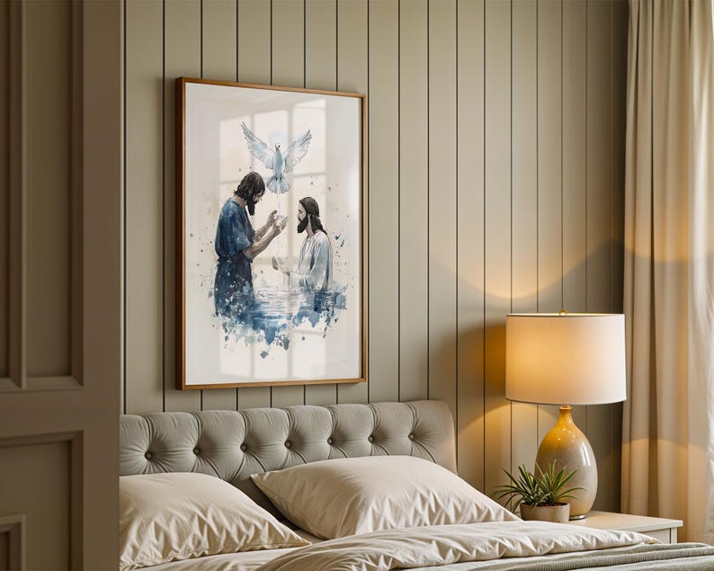 Le baptême de Jésus affiche encadrée | Art mural chrétien moderne image 14