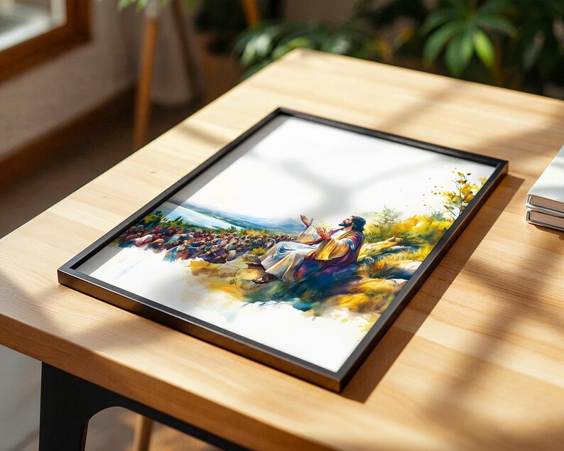 The Sermon on the Mount Printable Art | Watercolor Catholic Wall Decor image 12
