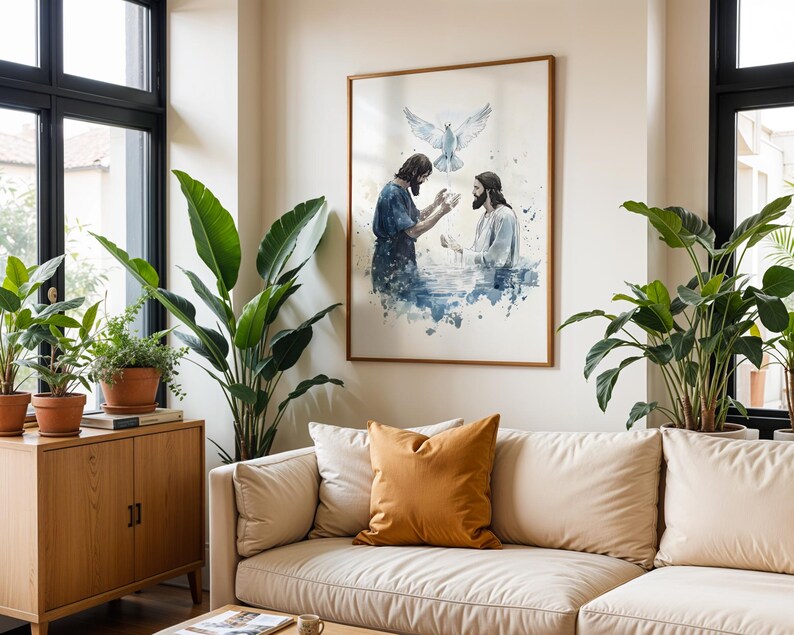 Le baptême de Jésus affiche encadrée | Art mural chrétien moderne image 10
