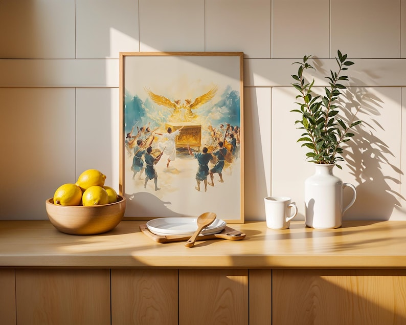 Arte imprimible de David bailando ante el arca / Decoración de pared cristiana moderna en acuarela imagen 5