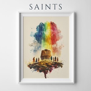 Poster incorniciato "L'Alleanza dell'Arcobaleno con Noè" / Opera d'arte religiosa moderna ad acquerello da parete immagine 1