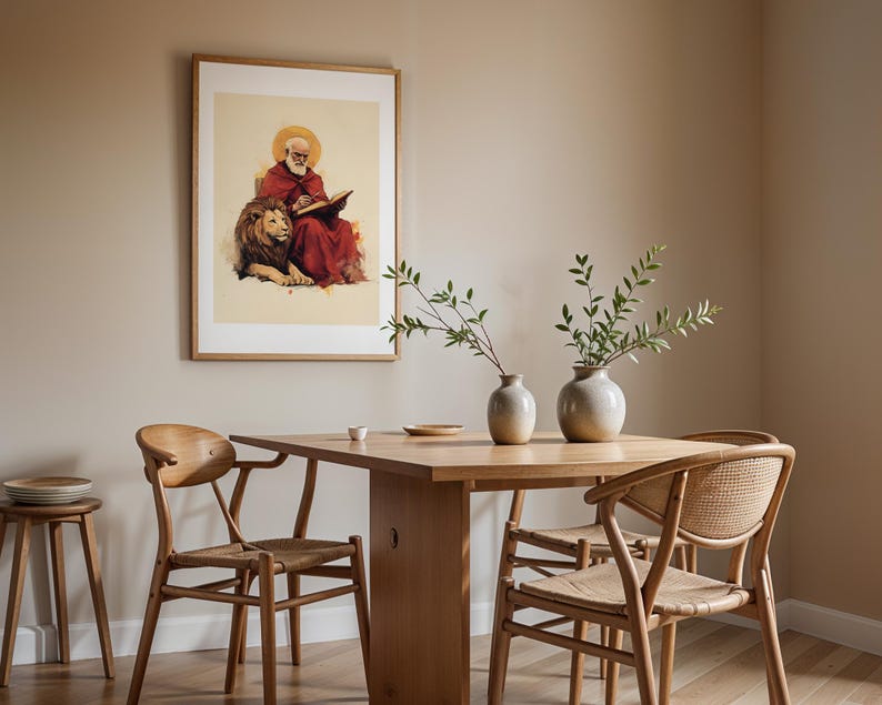 Poster encadré de Saint Jérôme | Art mural catholique aquarelle moderne image 14