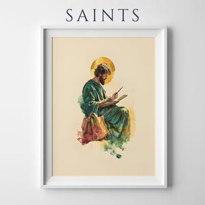Utskrivbar konst av aposteln Matteus | Akvarell katolsk väggdekoration bild 1