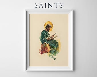 Stampa artistica di San Matteo Apostolo / Decorazione murale cattolica ad acquerello