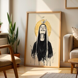 Kunstdrucke zur Heiligen Scholastika | Moderne katholische Wanddekoration im Aquarellstil Bild 2