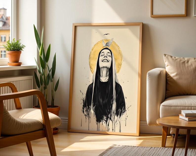 Kunstdrucke zur Heiligen Scholastika | Moderne katholische Wanddekoration im Aquarellstil Bild 2