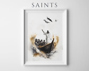 Jesus Calms the Storm Printable Art | Modern Watercolor Catholic Wall Decor