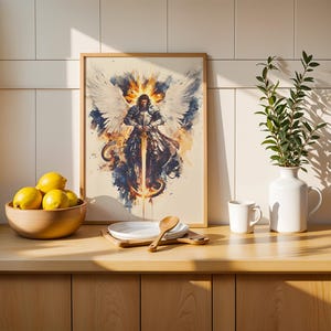 Saint Michael the Archangel Printable Art | Modern Catholic Watercolor Wall Decor image 3