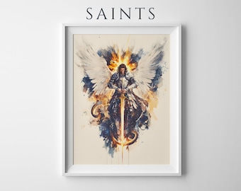 Saint Michael the Archangel Printable Art | Modern Catholic Watercolor Wall Decor