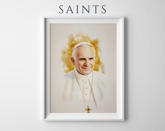 Paus Johannes Paulus II ingelijste poster | Moderne katholieke aquarel kunst aan de muur