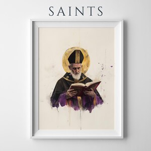 Inramad poster med Sankt Augustinus av Flodhästen | Modern kristen väggkonst | Minimalistisk katolsk dekor bild 1