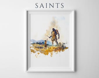 David und Goliath gerahmtes Poster | Moderne katholische Aquarell-Wandkunst
