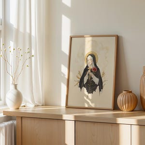 Lámina imprimible de Santa Rita de Casia / Decoración de pared católica moderna en acuarela imagen 2