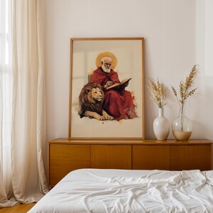 Poster encadré de Saint Jérôme | Art mural catholique aquarelle moderne image 12