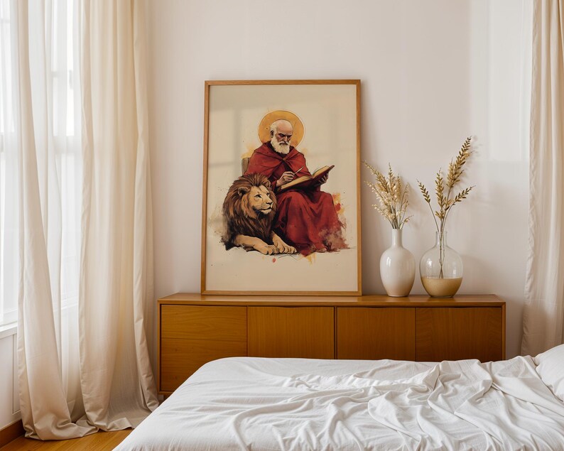 Poster encadré de Saint Jérôme | Art mural catholique aquarelle moderne image 12
