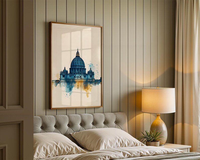 Inramad poster med Peterskyrkan | Minimalistisk katolsk väggkonst | Träram bild 4