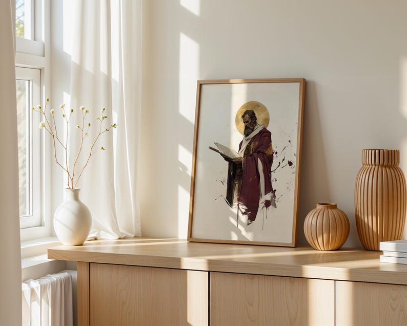 Afdrukbare kunst Saint Paul de Apostel | Modern aquarel katholiek muurdecor afbeelding 2