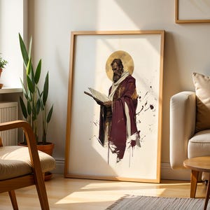 Afdrukbare kunst Saint Paul de Apostel | Modern aquarel katholiek muurdecor afbeelding 5