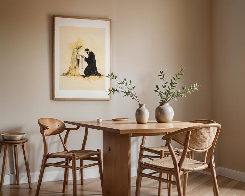 Our Lady Gives the Rosary to Saint Dominic Framed Poster | Minimalist Catholic Watercolor Wall Art image 14