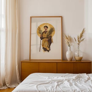 Saint Lawrence ingelijste poster | Minimalistische katholieke muurkunst | Houten lijst afbeelding 4