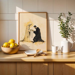 Notre-Dame remet le chapelet à saint Dominique - Illustration à imprimer | Décoration murale minimaliste catholique à l'aquarelle image 7