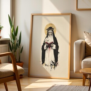 Inramad poster med akvarellmotiv från den heliga Katarina av Siena | Modern katolsk väggkonst bild 10