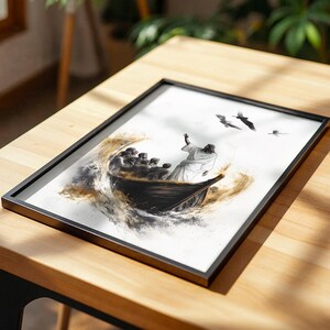 Jezus Ucisza Burzę – Grafika do druku | Nowoczesna akwarelowa dekoracja ścienna z motywem katolickim zdjęcie 8