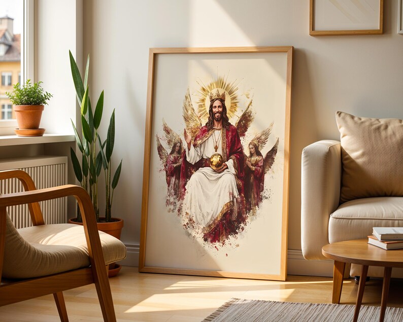 Jesus Christ the King Printable Art | Modern Watercolor Catholic Wall Decor image 4